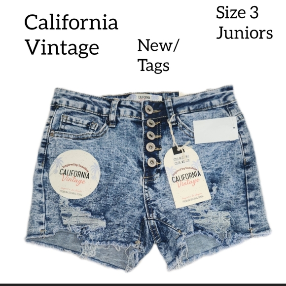CALIFORNIA VINTAGE DISTRESSED DENIM SHORTS SIZE 3 NEW WITH TAGS - Picture 1 of 13